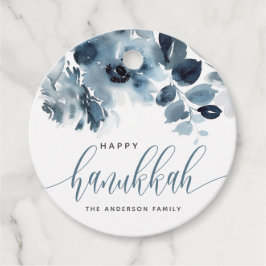 Waterverf Blue Flowers Happy Chanoeka Kalligrafie Bedankjes Labels