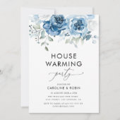 waterverf Blue Flowers housewarming party Kaart (Voorkant)