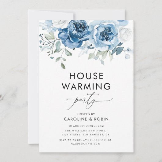 waterverf Blue Flowers housewarming party Kaart (Voorkant)
