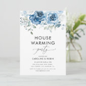 waterverf Blue Flowers housewarming party Kaart (Staand voorkant)