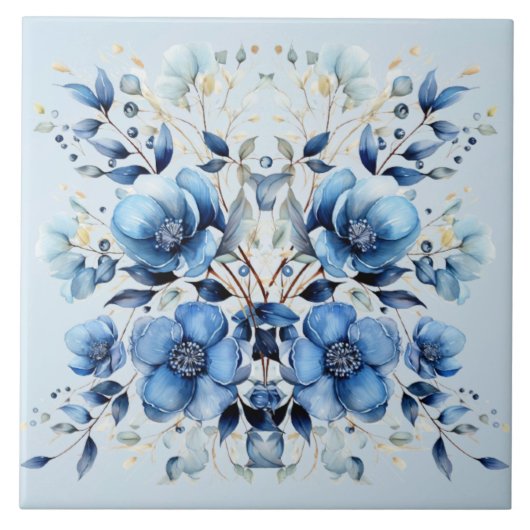 Waterverf Blue Flowers Keramische Tegel Tegeltje (Voorkant)