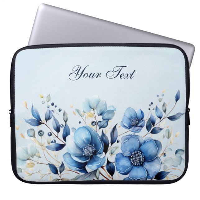 Waterverf Blue Flowers Laptophoes Laptop Sleeve (Voorkant)