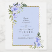 Waterverf Blue Flowers Lijst Wedding Wijn Etiket (Enkel label)