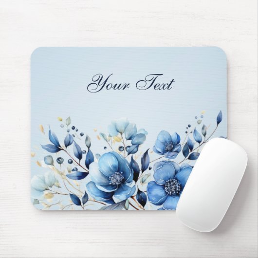 Waterverf Blue Flowers Mousepad Muismat (Met muis)
