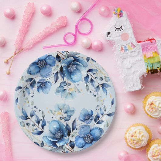 Waterverf Blue Flowers Papier Bord (Feest)