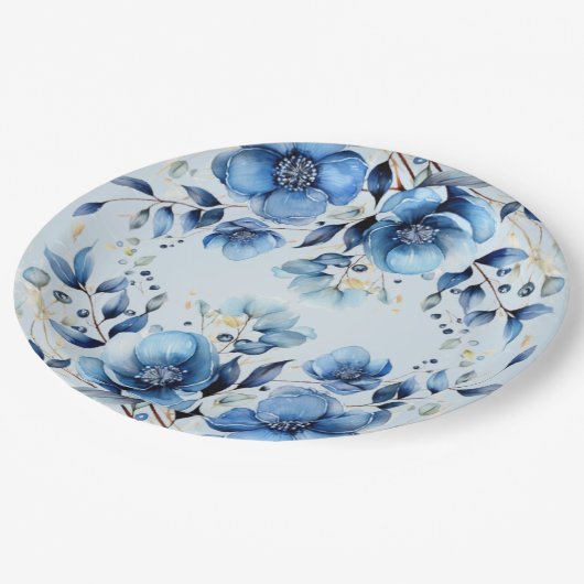 Waterverf Blue Flowers Papier Bord (Gekanteld)