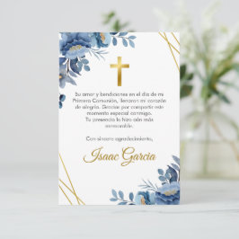 Waterverf Blue Flowers Schattige Eerste Communie Bedankkaart