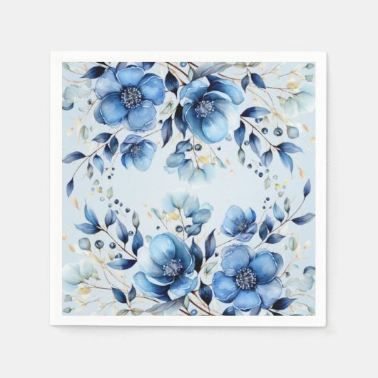 Waterverf Blue Flowers servetten (Voorkant)