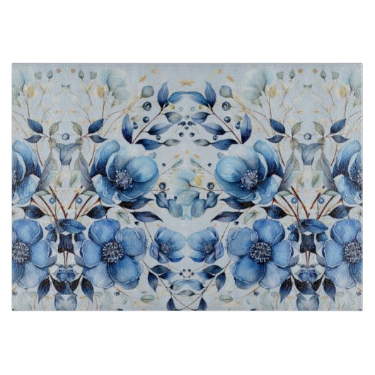 Waterverf Blue Flowers Snijplank (Voorkant)