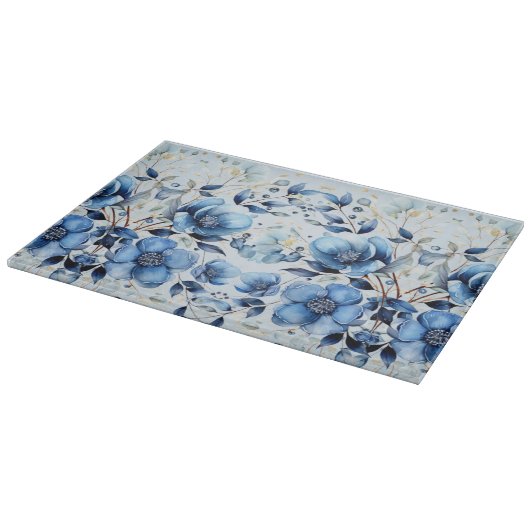 Waterverf Blue Flowers Snijplank (Hoek)