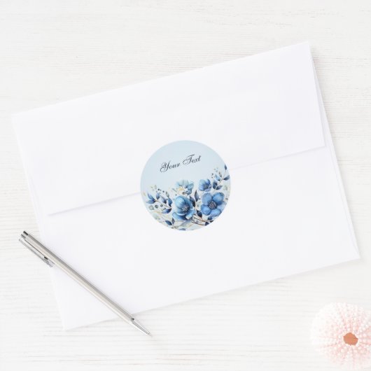 Waterverf Blue Flowers Sticker (Envelop)