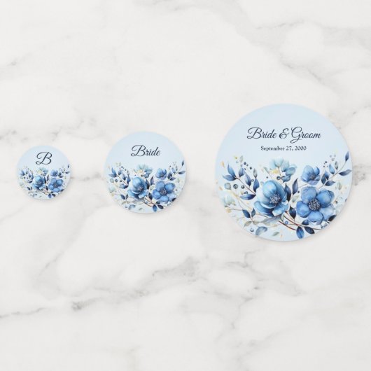Waterverf Blue Flowers Tafel Confetti (Voorkanten)