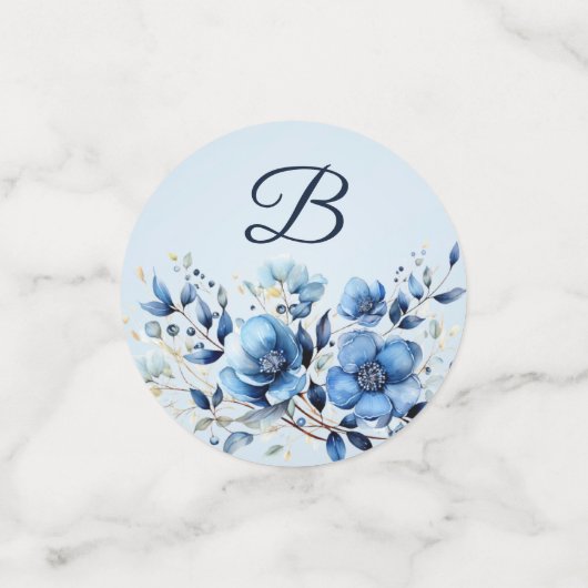 Waterverf Blue Flowers Tafel Confetti (Kleine voorkant)