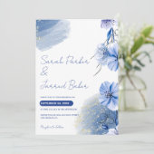 Waterverf Blue Flowers Trouwuitnodiging Kaart (Staand voorkant)