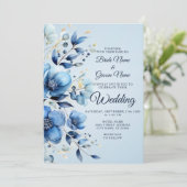 Waterverf Blue Flowers Trouwuitnodiging Kaart (Staand voorkant)