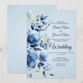 Waterverf Blue Flowers Trouwuitnodiging Kaart (Voorkant / Achterkant)