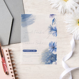 Waterverf Blue Flowers Trouwuitnodiging Vellum Uitnodigingen