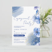 Waterverf Blue Flowers Verloving Kaart (Staand voorkant)