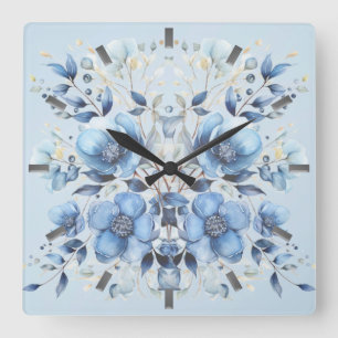 Waterverf Blue Flowers wandklok