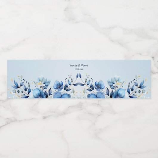 Waterverf Blue Flowers Waterflesetiket Waterfles Etiket (Enkel label)