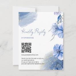 Waterverf Blue Flowers Wedding RSVP Kaartje
