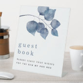 Waterverf Blue Foliage Guest Book Wedding Reclamebord Met Voetstuk (Insitu)