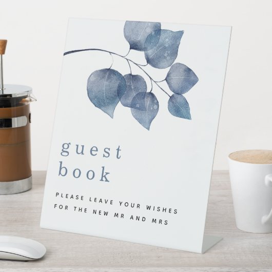 Waterverf Blue Foliage Guest Book Wedding Reclamebord Met Voetstuk (Insitu)