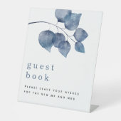Waterverf Blue Foliage Guest Book Wedding Reclamebord Met Voetstuk (Voorkant)