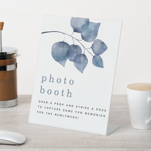 Waterverf Blue Foliage Photo Booth Wedding Reclamebord Met Voetstuk (Insitu)