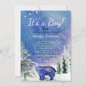 Waterverf Blue Forest Beer Boy Baby shower Kaart (Voorkant)
