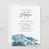 Waterverf Blue Forest Winter Baptisme Kaart (Voorkant)