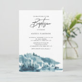 Waterverf Blue Forest Winter Baptisme Kaart (Staand voorkant)