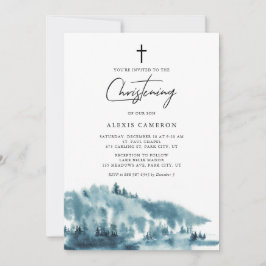 Waterverf Blue Forest Winter Christening Kaart