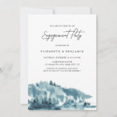Waterverf Blue Forest Winter Engagement Party Kaart (Voorkant)