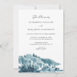 Waterverf Blue Forest Winter Wedding Kaart
