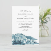 Waterverf Blue Forest Winter Wedding Kaart (Staand voorkant)