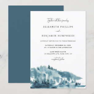 Waterverf Blue Forest Winter Wedding Kaart