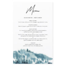 Waterverf Blue Forest Winter Wedding Menu Card