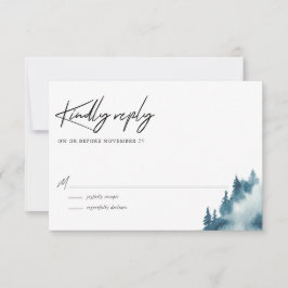 Waterverf Blue Forest Winter Wedding RSVP Kaartje