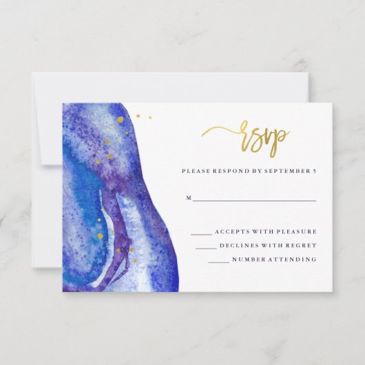 Waterverf Blue Geode en Faux Gold Wedding RSVP Kaartje (Voorkant)
