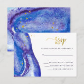 Waterverf Blue Geode en Faux Gold Wedding RSVP Kaartje (Voorkant / Achterkant)