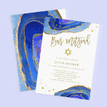 Waterverf Blue Geode met Gold | Bar Mitzvah Kaart<br><div class="desc">Deze elegante,  moderne Bar Mitzvah uitnodigingen kenmerken trendy blauwe waterverf geode stenen met faux goud handgeschreven manuscript,  Ster van David,  en accenten.</div>