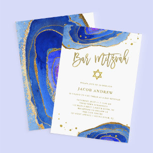Waterverf Blue Geode met Gold   Bar Mitzvah Kaart