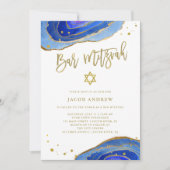 Waterverf Blue Geode met Gold | Bar Mitzvah Kaart (Voorkant)