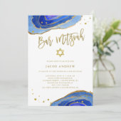 Waterverf Blue Geode met Gold | Bar Mitzvah Kaart (Staand voorkant)