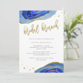 Waterverf Blue Geode met Gold | Bridal Brunch Kaart (Staand voorkant)