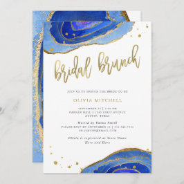 Waterverf Blue Geode met Gold | Bridal Brunch Kaart