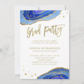 Waterverf Blue Geode met Gold Graduation Party Kaart (Voorkant)
