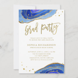 Waterverf Blue Geode met Gold Graduation Party Kaart