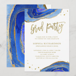 Waterverf Blue Geode met Gold Graduation Party Kaart